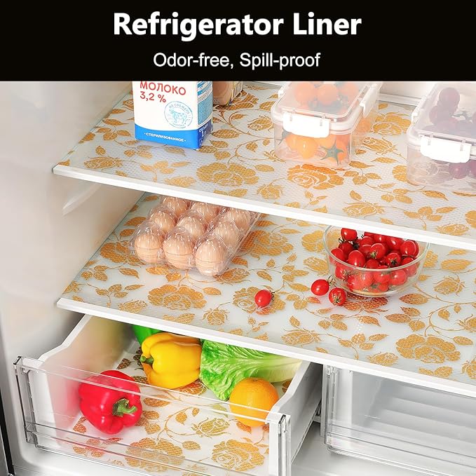 INNOLITES Shelf Liner for Cabinets, Non-Adhesive for Kitchen Drawer Liner, Waterproof Shelf Paper with Floral Pattern, Durable Easy to Clean (Golden Rose, 17.7" x 197") - Image 5