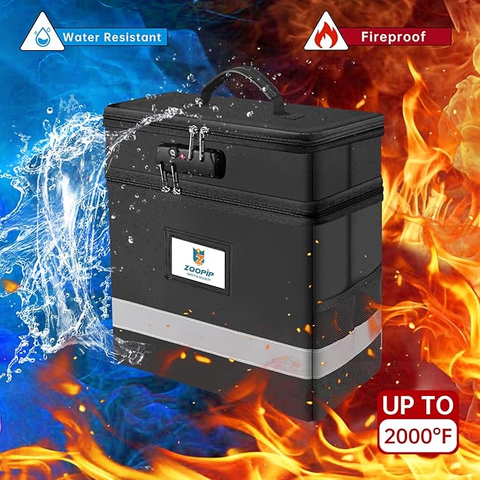 Fireproof File Box with Lock, 2 Layer Document Box Storage Organizer, Suitable for Hanging File Folders in Letter Size, Collapsible File Box, Reflective Strip for Fast Find (12.2*6*12.2, Black) - Image 2