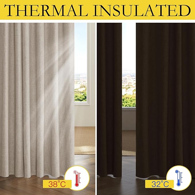 NICETOWN Oatmeal Vintage Open Linen Weave Flax Thermal Curtains, 100% Blackout Curtains 84 inches Long for Dining Room, Soundproof Window Treatment Drapes for Hall Room, 52" Wide Per Panel, Set of 2 - Image 4