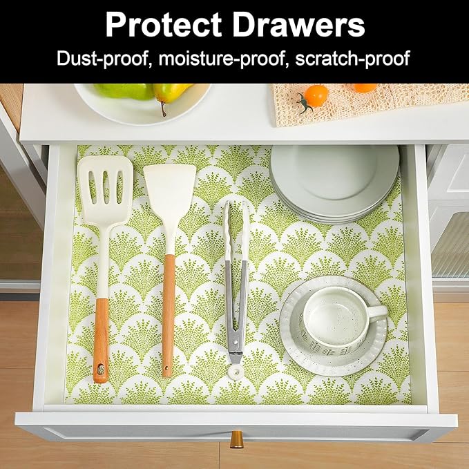 Cooyes Shelf Liners for Kitchen Cabinets, Refrigerator Liners Waterproof & Oil-Proof Kitchen Cupboard Liner Drawer Mats EVA Material Non Adhesive Fridge Liner for Shelves（17.5" W x 360" L） - Image 2