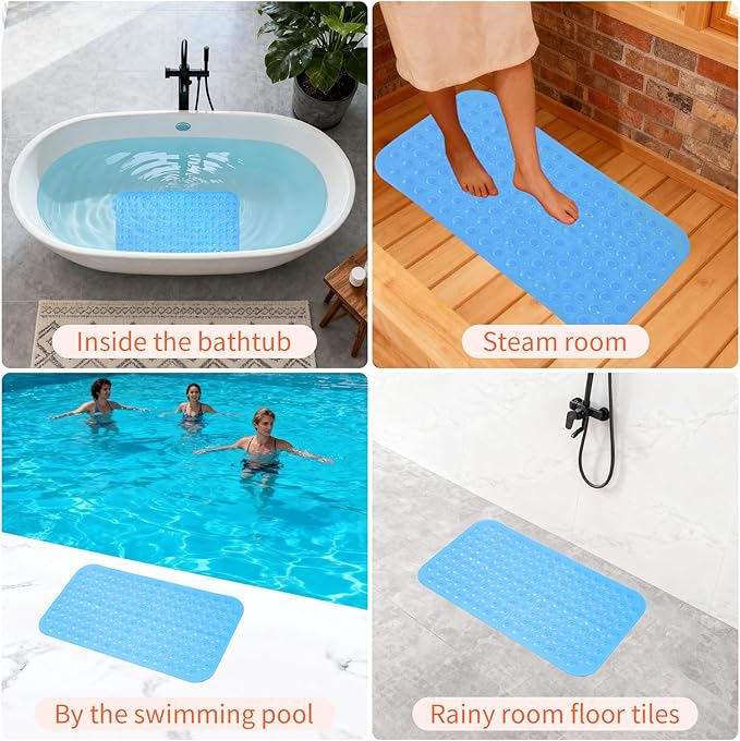 Anti-Slip Bathtub Shower mat, 27.5×14.5（Approximately 70×37cm） inch Soft Oversized Machine Washable Non-Slip Bathtub mat with Drainage Holes, Bathroom Floor Suction Cup.（1-Clear Blue） - Image 7