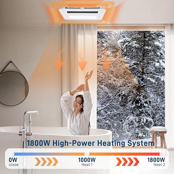 Quiet Bathroom Exhaust Fan with Light and Heater | 4-in-1 Bathroom Ventilation System | 1800W Heating Power, 190 CFM, Ultra-Low 30dB Operation | Energy Efficient, Easy Installation for Bathrooms - Image 4