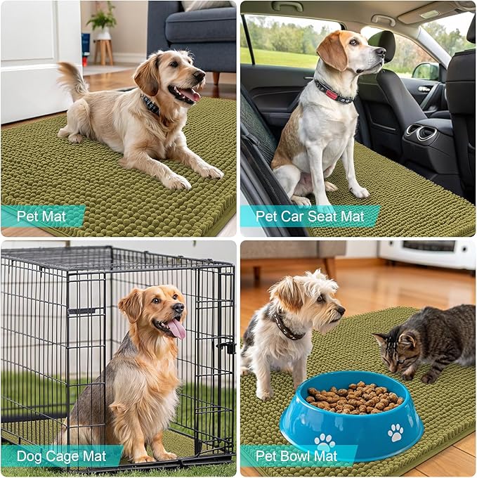OLANLY Dog Door Mat for Muddy Paws 45x27, Absorbs Moisture and Dirt, Absorbent Non-Slip Washable Doormat, Quick Dry Chenille Mud Mat, Entry Indoor Entryway Carpet for Inside Floor, Willow Green - Image 7