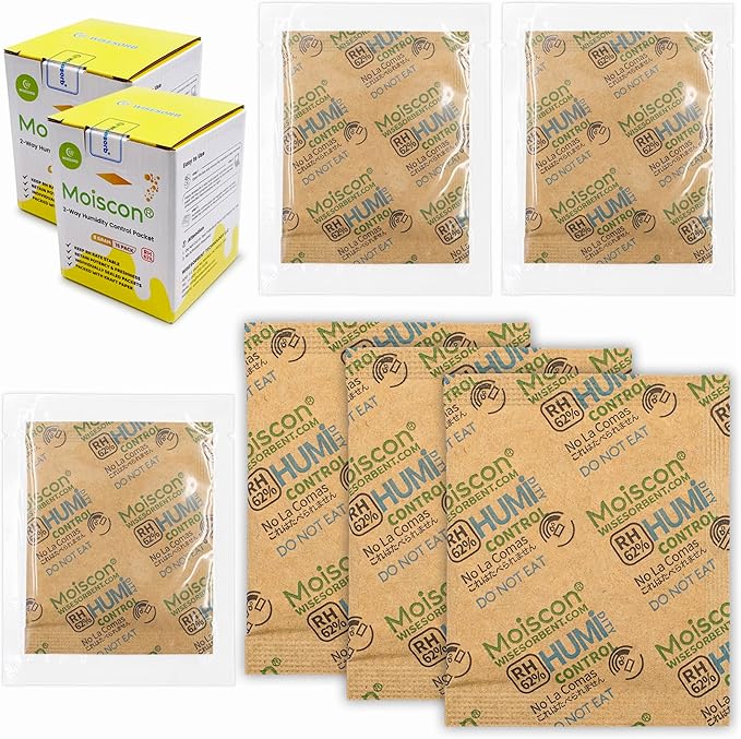 30 Pack 62% RH 8 Gram Two-Way Humidity Control Packs for Storing 1 oz, Size 8 Moisture Control Packets Individually Wrapped by Wisesorb