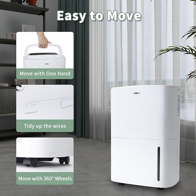 Uhome 120 Pints Dehumidifier with Drain Hose - 6000 Sq. Ft Quiet Dehumidifier for Home, Basements, Storages and Large Rooms with 5L Water Tank - Image 4