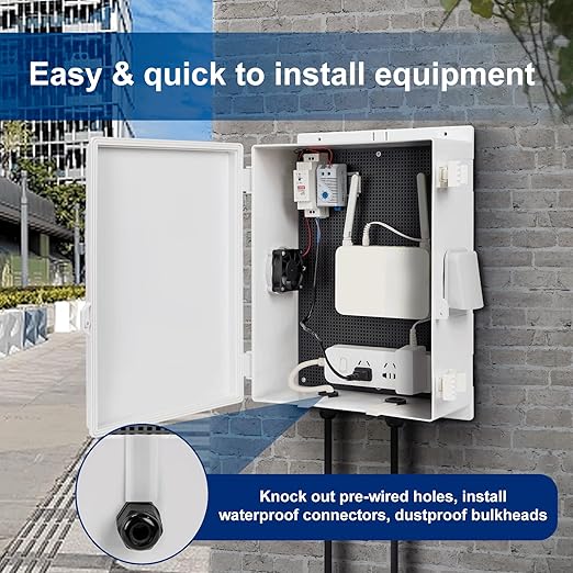 Outdoor Electrical Junction Box, ABS Water Resistant Enclosure with Internal Mounting Panel & Hinged Cover (16"H* 12"L* 5.9"W & Thermostat) - Image 2