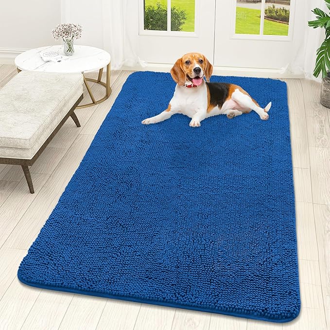 OLANLY Dog Door Mat for Muddy Paws 59x32, Absorbs Moisture and Dirt, Absorbent Non-Slip Washable Doormat, Quick Dry Chenille Mud Mat, Entry Indoor Entryway Carpet for Inside Floor, Deep Navy Blue by OLANLY