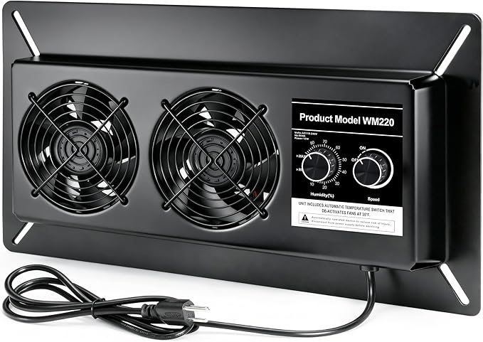 220 CFM Crawl Space Vent Fan with Dehumidistat & Thermostat, Dual Knobs for Speed & Humidity Control, 3000 RPM, Reduces Indoor Radon, Humidity & Odors, High-Efficiency Ventilation by WARMOASIS