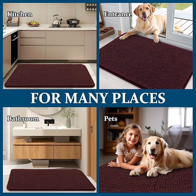 OLANLY Dog Door Mat for Muddy Paws 70x32, Absorbs Moisture and Dirt, Absorbent Non-Slip Washable Doormat, Quick Dry Chenille Mud Mat for Dogs, Entry Indoor Entryway Carpet for Inside Floor, Russet - Image 8