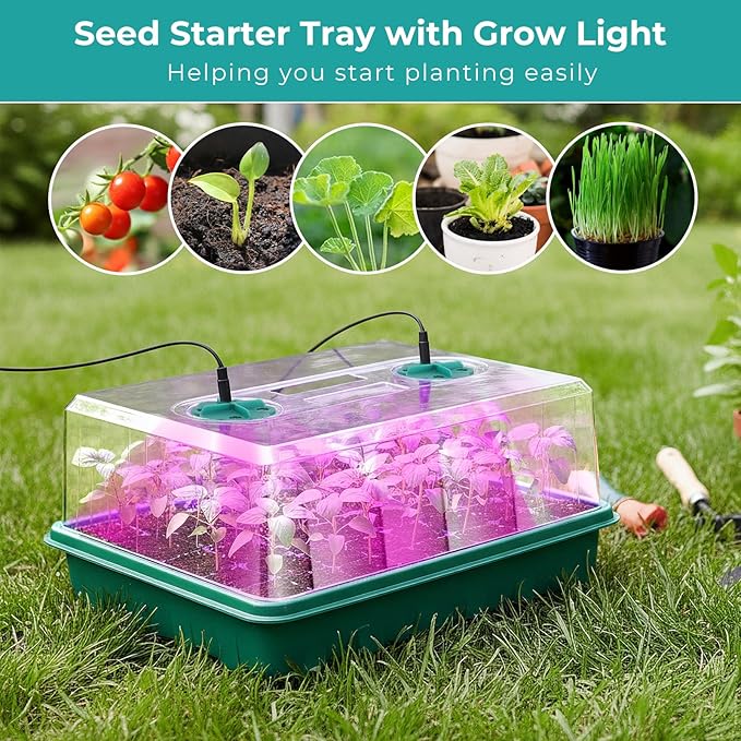 96 Cells Seed Starter Tray with Lights, 2 Packs Seed Starter Kit with Humidity Vented Domes and High Lid, Adjustable Brightness Germination Kit for Indoor Greenhouse Seed Starter - Image 7