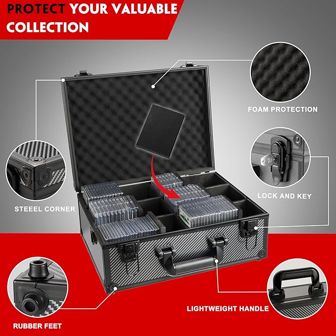 Graded Card Storage Box, Trading Cards Slab Carrying Case, 6 Row Hard Sports Cards Holder Boxes with 6 Dividers Fits for PSA BGS SGC Top Loaders Collection - Image 4