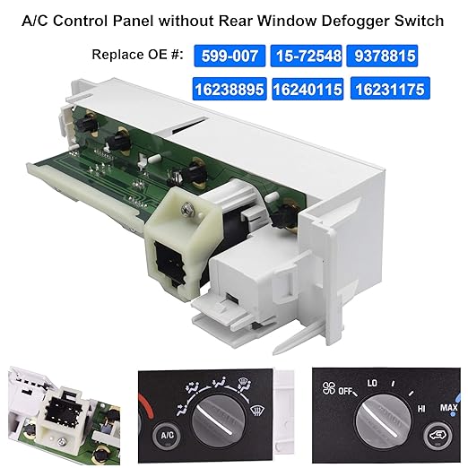 9378815 15-72548 599-007 AC Heater Control Panel Climate Control Module Switch Without Rear Window Defogger for 1996-1999 Chevy Truck GMC C1500 C2500 C3500 K1500 K2500 K3500 Truck 16231175 - Image 2