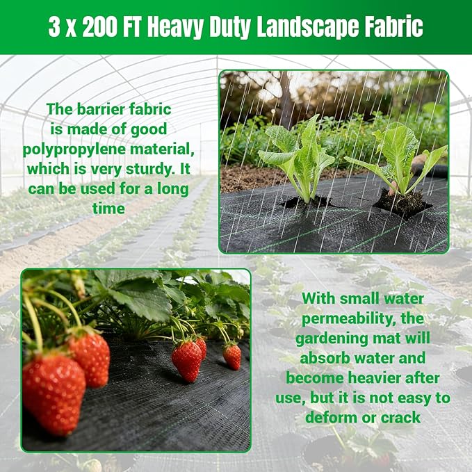 Weed Barrier Fabric Planting Cover - 3 x 200 FT Heavy Duty Landscape Fabric Ground Cover Block for Outdoor Planting - Image 5