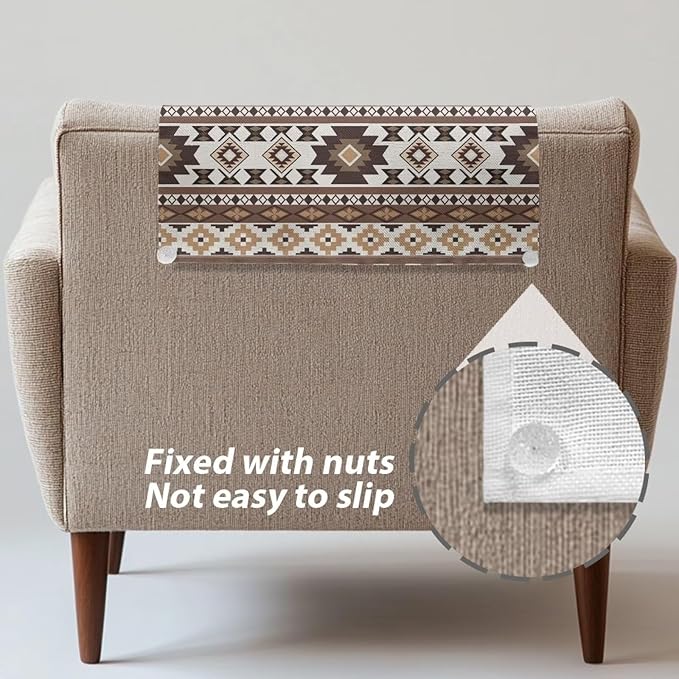 Brown Aztec Print Recliner Headrest Cover Soft Sofa Headrest Slipcovers Non-Slip Pet Scratch Resistant Couch Headrest Covers Furniture Protector for Recliner Leather Sofa Couch - Image 4