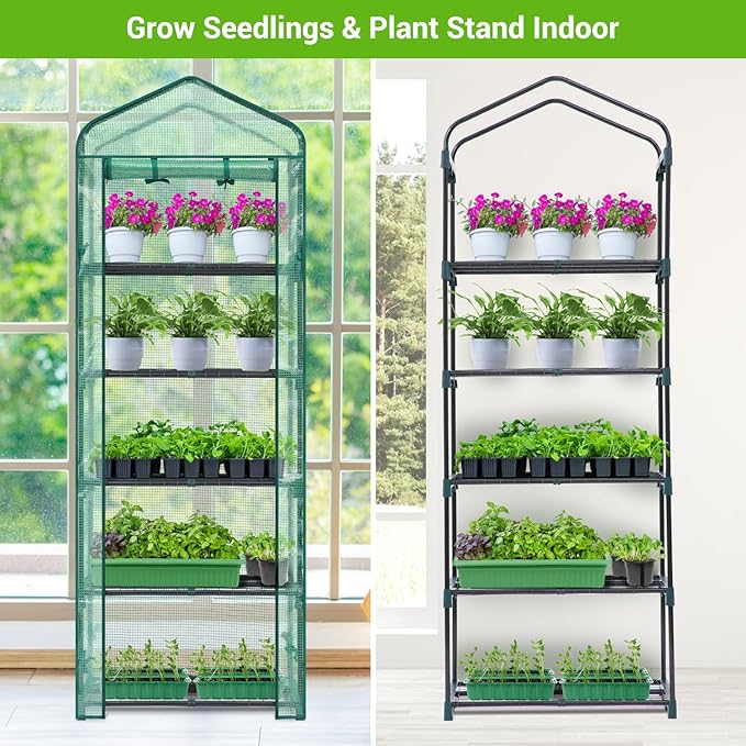 Mini Greenhouse for Indoor Outdoor: Ohuhu Small Plastic Plant Green House 5-Tier Rack Stand Portable Greenhouses with Durable PE Cover for Seedling, Ideal Gardening Gifts for Women Men - Image 5