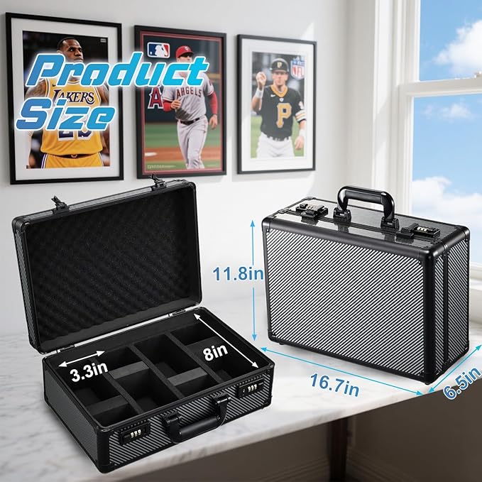 Large Graded Card Storage Box 4-Row with Combo Lock - Sports Trading Cards Case for 150+ Slabs, 540+Toploaders or 1500+ Loose Cards - Image 4