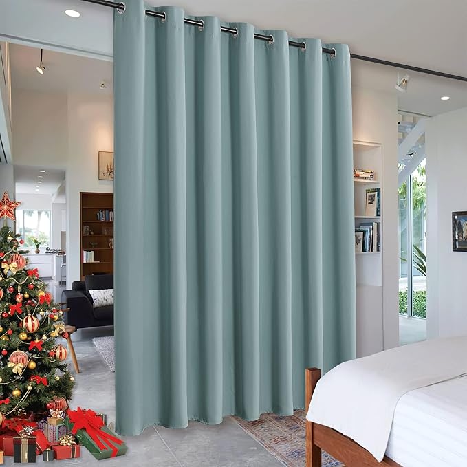 RYB HOME Privacy Curtain for Sliding Glass Door, Light Block Noise Reduce Insulated Curtain Screen Ceiling to Floor for Locker Room Basement Bedroom Closet, 100 inch Wide x 96 inch Long, Dusty Blue by RYBHOME