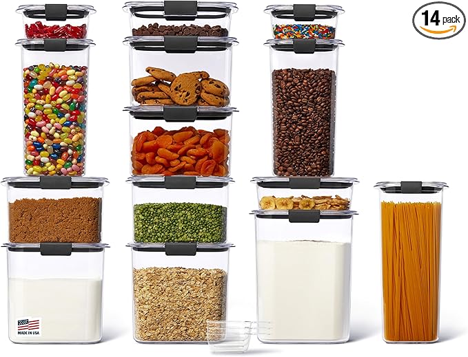 Rubbermaid Brilliance 14-Piece Food Storage Container Set with Scoops Airtight BPA-Free for Kitchen and Pantry Organization by Rubbermaid