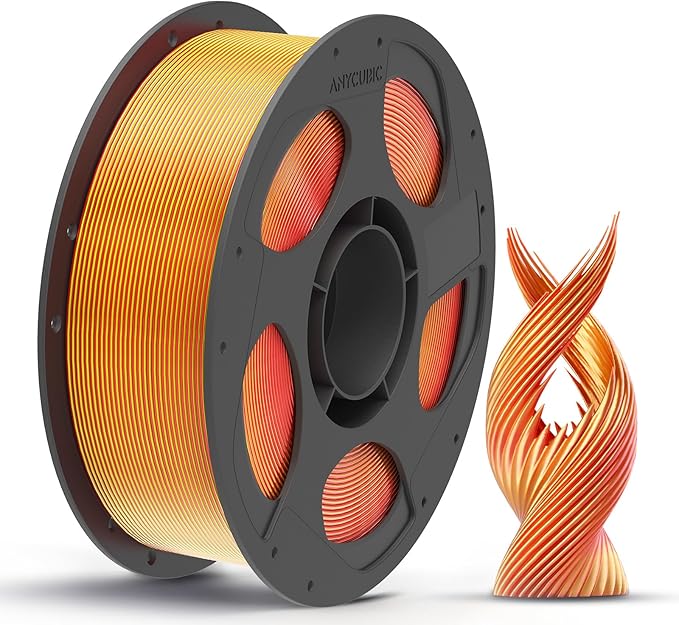 ANYCUBIC Silk Dual Color Pla Filament, 2-in-1 Chrome Coextrusion Color Change 3D Printer Filament 1.75mm Dimensional Accuracy +/- 0.02mm, Silk Texture, 1KG Reusable Spool (2.2 lbs), Red Gold by ANYCUBIC