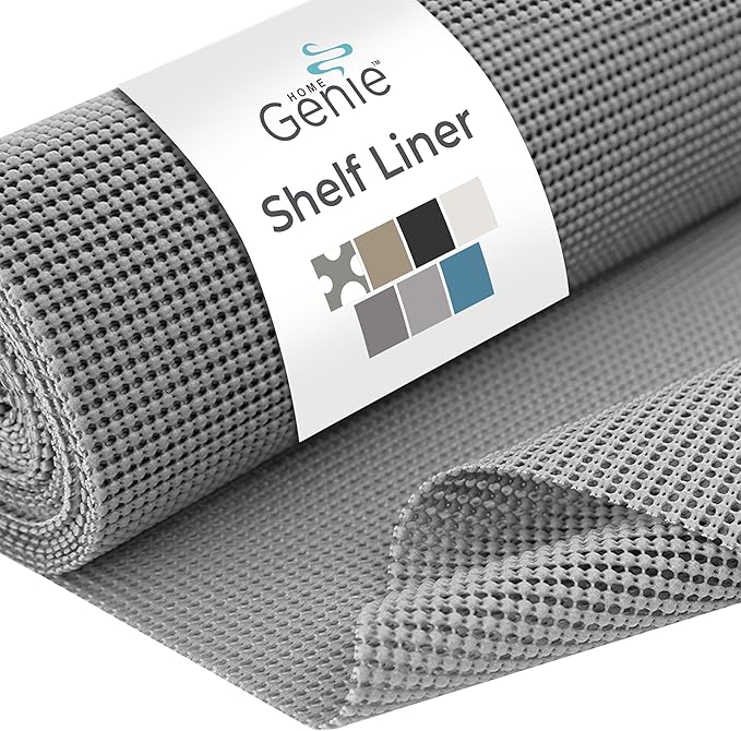 HOME GENIE Shelf Drawer and Cabinet Liner, Durable with Strong Grip, 12 in x 20 FT, Non Adhesive Liners Protect Kitchen Cabinets and Cupboard, Pantry, Bathroom Drawers and Shelves, Desks, Soft Gray by HomeGenie