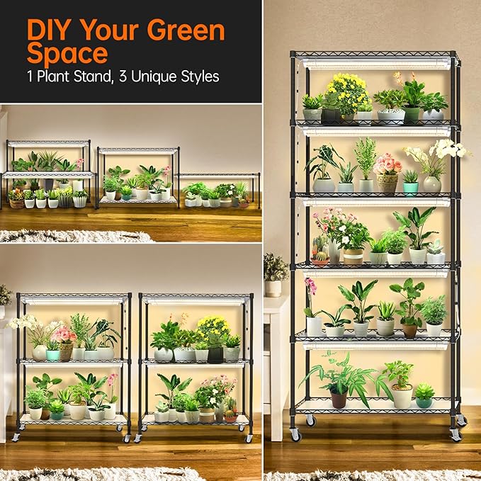 Bstrip 71" Indoor Greenhouse with Grow Light, 6-Tier DIY Plant Shelf with Adjustable Rack and Wheels, 8-Pack 192W Full Spectrum LED Plant Light for Indoor Plants, Seed Starting, (29.5" L x 13.8" W) - Image 3