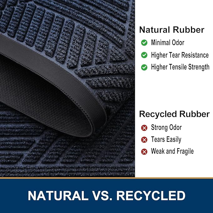 Smiry Front Door Mat Outside Entrance, Heavy Duty Sturdy Natural Rubber Doormat, Trap Dirt and Moisture, Easy Clean Low Profile Mats for Indoor Outdoor Entry, Irregular Triangle (59x20, Navy Blue) - Image 5