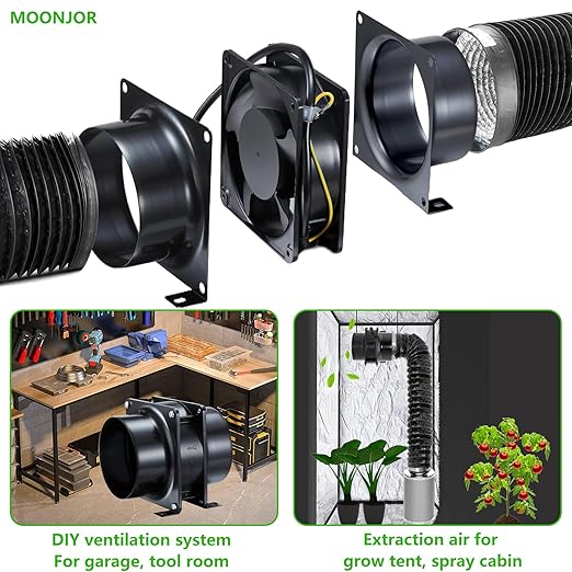 4inch Axial Fan Kit, Exhaust Extractor Blower Ventilation Fan with Button Switch, Dryer Hose for Grow Tent, HVAC, 3D Printer - Image 5