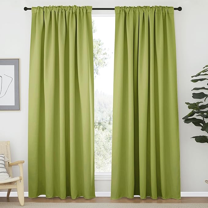NICETOWN Blackout Curtain Panels Window Draperies - (Fresh Green Color) 62x84 inch, 2 Pieces, Privacy Blackout Cloth Fabric, Living Bedroom Room Divider/Sliding Patio Decor Window Curtains - Image 2
