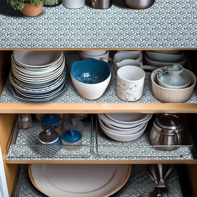 18" W x 96" L Floral Drawer and Shelf Liner for Cabinets, Non-Adhesive Strong Grip Non-Slip Flower Shelf Cabinet Kitchen Shelf Liners for Kitchen Cabinets - Image 2