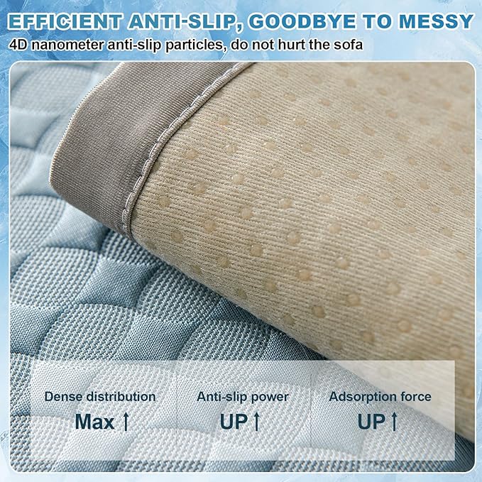 OTOB Cooling Dog Couch Cover Ice Silk Fiber, Washable & Non Slip Sofa Slipcovers Pet Mat, Soft Dog Bed Cooling Mat, Durable Pet Friendly Furniture Protector Covers (Blue, 1pc/43"x94"/Rectangular) - Image 8