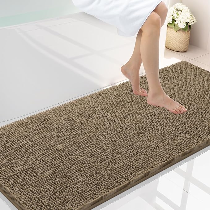 Smiry Luxury Chenille Bathroom Rugs 59x24, Extra Soft and Absorbent Shaggy Bath Mat, Machine Washable, Non-Slip Plush Carpet Runner for Tub, Shower, and Floor, Home Decor Accessories, Camel by Smiry