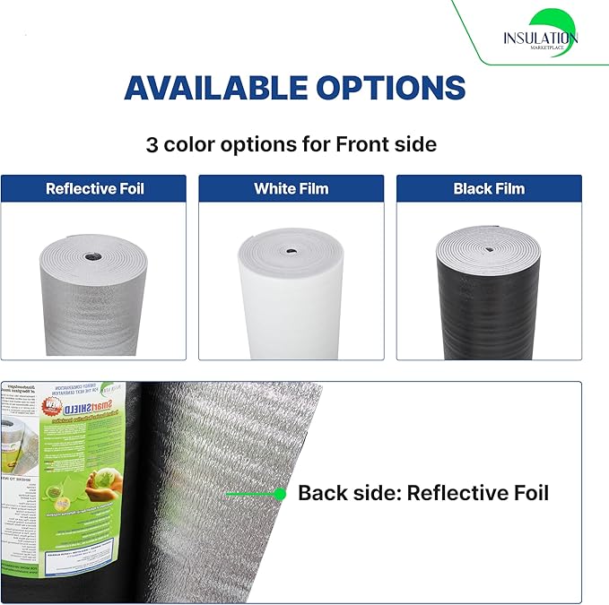 SmartSHIELD -10mm 48" x 125ft R20 Reflective Insulation roll, Foam Core Radiant Barrier, Thermal Insulation Shield - Black / FOIL - Image 4