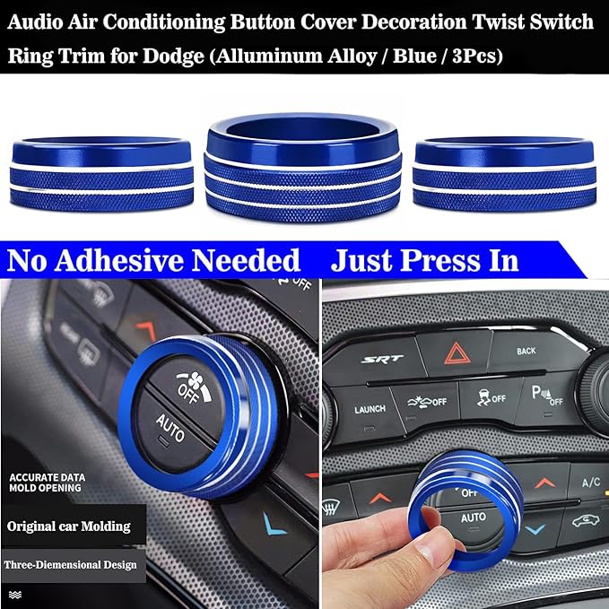 Auprite Climate Control Knob Covers for Challenger Accessories 2015-2023 2024, for Dodge Charger 2015-2023 2024, for Dodge Chrysler 300/300s 2015-2024,3Pcs Kit (Blue) - Image 4
