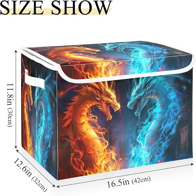 xigua Fire and Ice Dragon Storage Bins with Lids and Carrying Handle,Foldable Storage Boxes Organizer Containers Baskets Cube with Cover for Home Bedroom Closet Office - Image 3