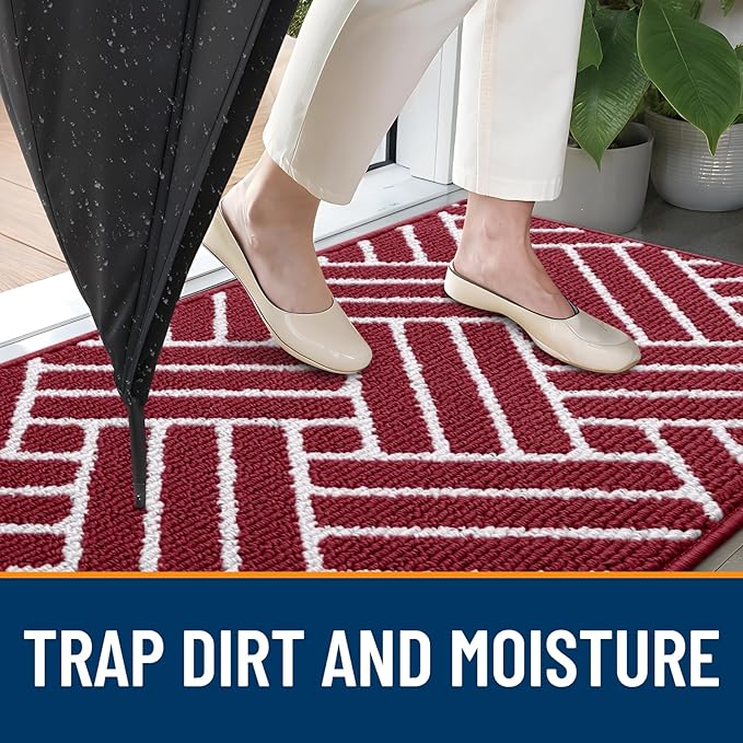 OLANLY Indoor Door Mat, 32x20 Inch, Dirt Resistant and Absorbent, Non-Slip Rubber Backing Floor Mats, Easy Clean Low-Profile Doormat for Entryway, Front Door, and Inside Entrance, Burgundy - Image 2