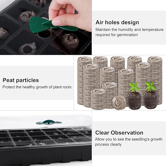 4 Pack 24-Cells Seed Starter Tray Kit Germination Tray with Humidity Dome and Base, Plant Growing Kit Germination Starter Including Peat Pellets, Plant Labels, Tool for Indoor Outdoor, Black - Image 3