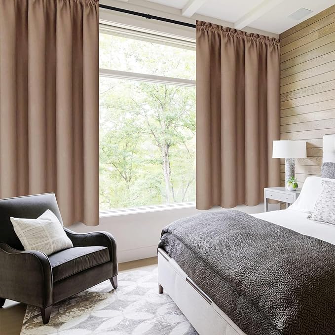 DWCN Blackout Curtains for Living Room Thermal Insulated, Energy Saving & Noise Reducing Bedroom Curtains, Khaki, W 70x L 72 Inch, Set of 2 Rod Pocket Curtain Panels - Image 2