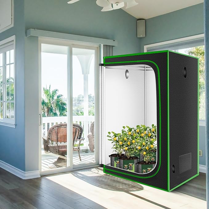 MELONFARM 4x4 Grow Tent, 48"x48"x80'' High Reflective 600D Diamond Mylar Canvas with Observation Window and Floor Tray for Hydroponic Indoor Plant Growing - Image 9