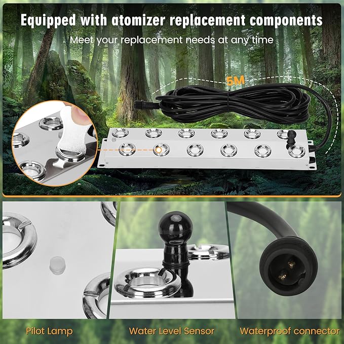 Ultrasonic Mist Maker Fogger 12 Head(9000ml/H), 110V 400W Power Water Proof Ultrasonic Mister, Ultrasonic Fogger Humidifier with Float, for Halloween Atmosphere, Vegetable Preservation, Landscape - Image 5