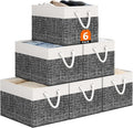 Storage Bin,Collapsible Storage Basket For Organizing,Large Storage Boxes With Rope Handles,Storage Containers,White & Black,6 Pack by StorageTastic