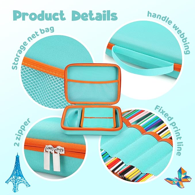 Case Compatible with 3Doodler Start+ Essentials for 3D Pen Set for Kids, Carrying Holder Fit for Printing Pens, Storage Organizer for Printing Filament Refill, Micro-USB Charger (3D-05-Light Blue) - Image 6