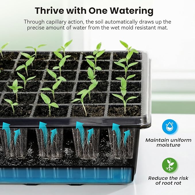 Seed Starter Tray with Grow Light - 60 Cells Self-Watering Seed Starter Kit with 24/7 LED Grow Light, 4’’ Humidity Dome for Herbs, Indoor Plant Germination (1) - Image 2
