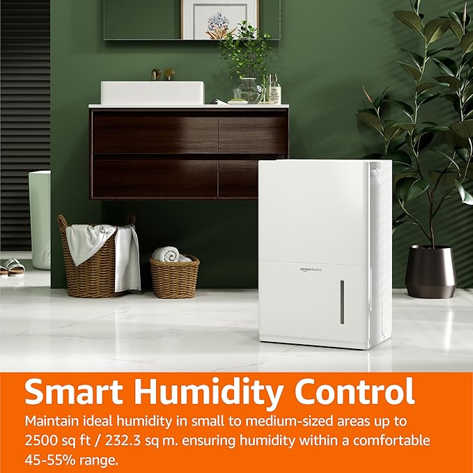 Amazon Basics 35-Pint Large Dehumidifier for Home, Energy Star Certified, Humidity Control, Auto-Defrost, Timer, Overflow Protection, for Rooms up to 2500 SFT, White - Image 7