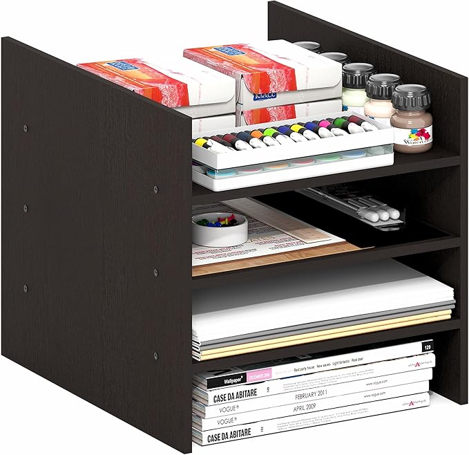 Furinno Cubicle Cube Insert, 3-Shelf Cube Organizer, 3-Tier Shelf Accessory, Fits into Furinno Triple Thick Cubes, IKEA Kallax, for Organizers and Storage, Black Dark Oak by Furinno-FitsYourSpaceFitsYourBudget