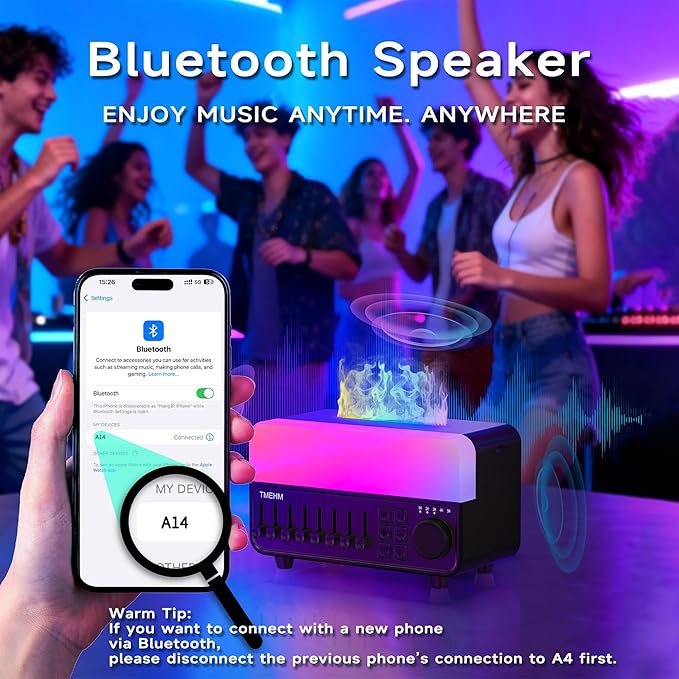 2026 4-in-1 Aroma Essential Oil Diffuser with Bluetooth Speaker Function, Humidifier, 12 Colors Night Light with 8 Nature Sounds, White Noise & Timer for Bedroom, Baby, Adults, and Kids (Black) - Image 6
