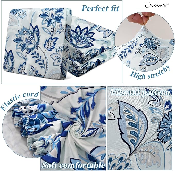 12pcs Floral Printed Stretchy Sofa Cushion Covers for Outdoor Furniture, Sofa Seat Replacement Cover, Flexible Chair Cushion Cover for Porch Garden Furniture Protection(Cover Only) - Image 4