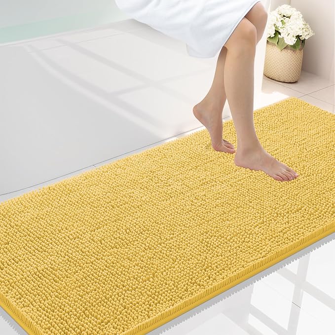 Smiry Luxury Chenille Bathroom Rugs 59x24, Extra Soft and Absorbent Shaggy Bath Mat, Machine Washable, Non-Slip Plush Carpet Runner for Tub, Shower, and Floor, Home Decor Accessories, Yellow by Smiry