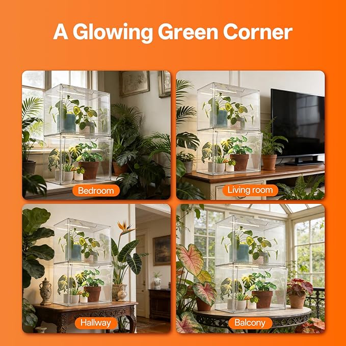 Bstrip Tabletop Greenhouse, GM4 Small Greenhouse for Indoors, Stackable Clear Plastic Greenhouse with Magnets, Indoor Seed Starter Greenhouse with Lights, Auto Timer, User-Friendly, 14.2x8.7x10.6IN - Image 5