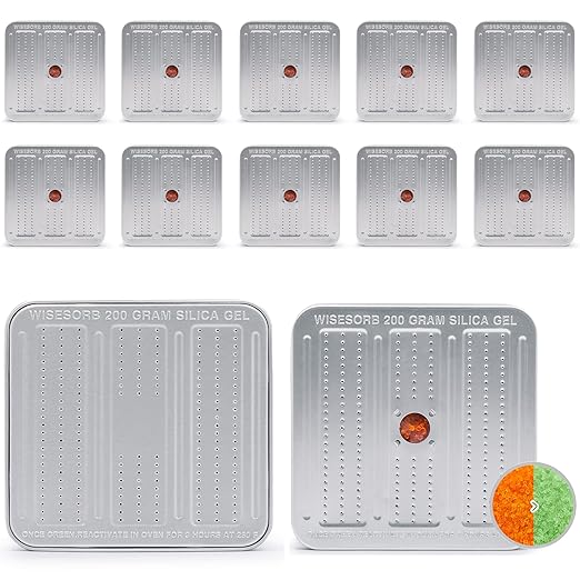 200 Gram 10 Pack Gun Safe Dehumidifier, Reusable Silica Gel Dehumidifier, Indicating Silica Gel Desiccant Canister (Orange to Green) by Wisesorb