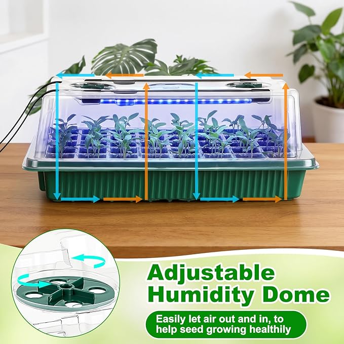 8 Pack Starter Tray with Light, 320 Cells Sprouting Kit Seedling Tray with Humidity Domes, Remote, Timer, Adjustable Light & Gloves, Starter for Indoor Greenhouse - Image 5